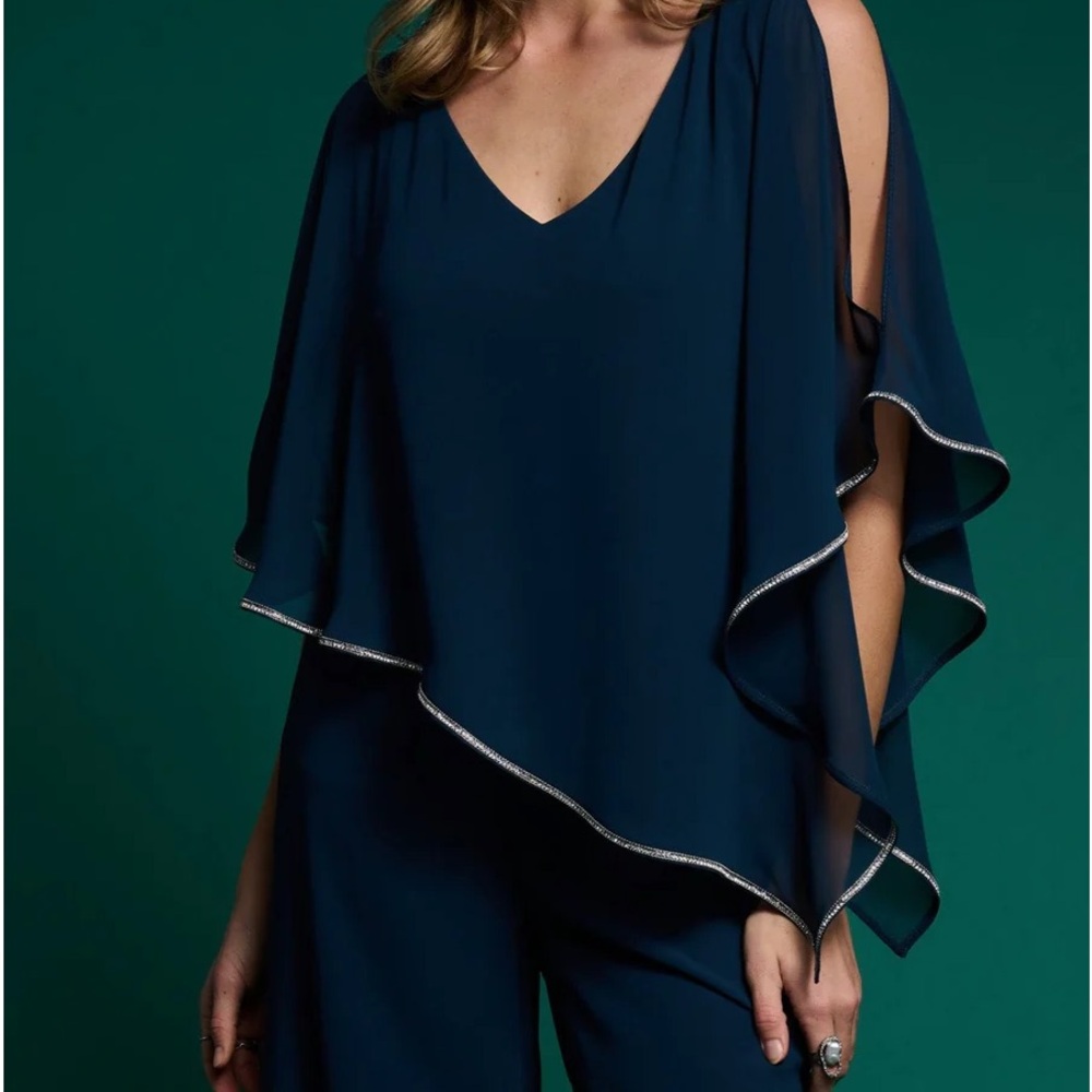NWT Joseph Ribkoff Elegant event top and pants Chiffon blue w rhinestone. - Picture 5 of 5